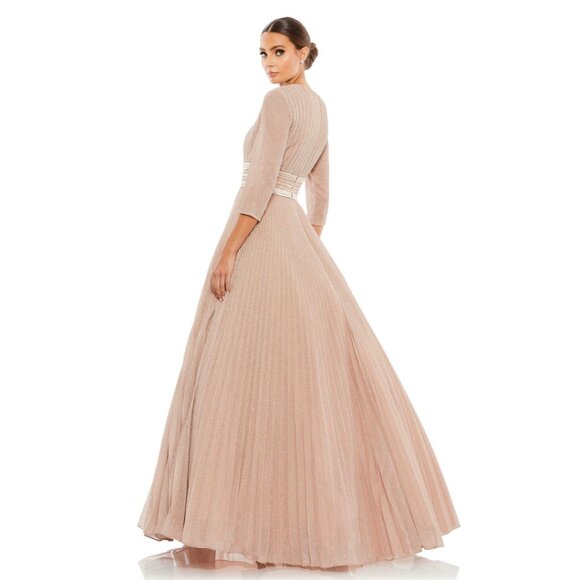MAC DUGGAL | SHIMMERING PLEATED A-LINE 3/4 SLEEVE GOWN #30700 - Picture 2 of 9